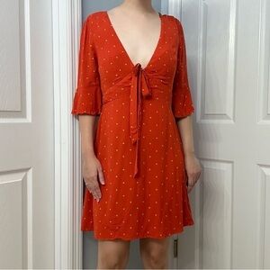 Free People Dress Mini Sundress Polka Dot Orange Dainty Summer Size 6 Small